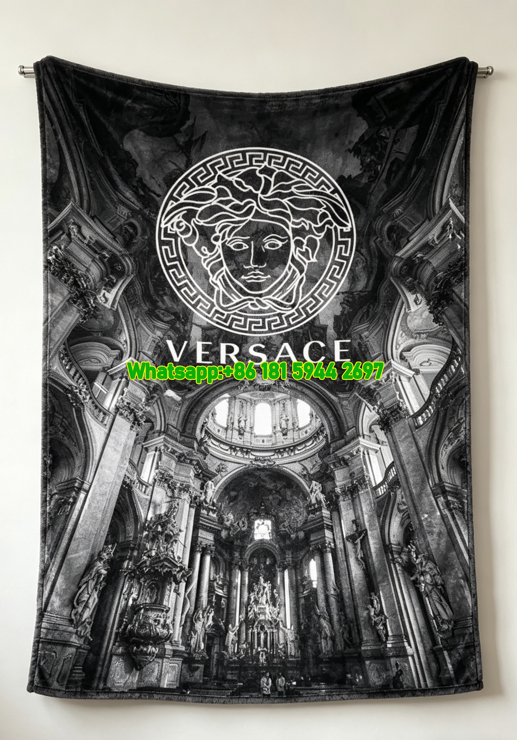 Black White Versace Cathedral Print Flannel Throw Blanket IMG_1391